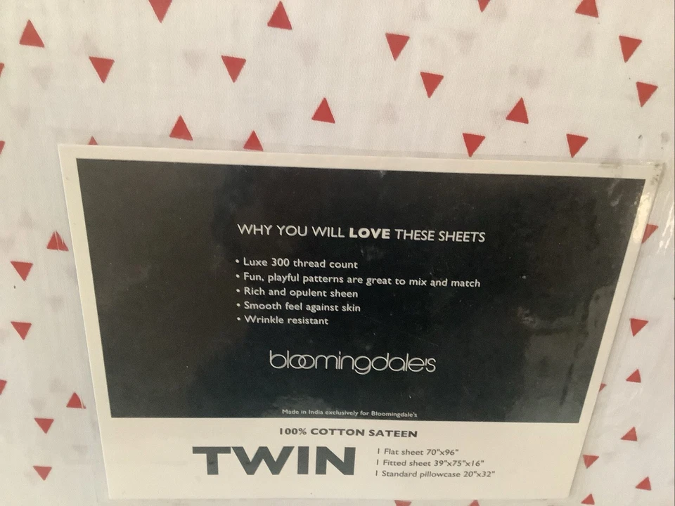 Juego de sábanas dobles Bloomingdales 3 piezas rojo blanco estampado geométrico algodón satén Foto 4 de 4