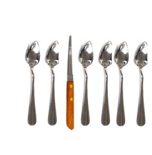 Set of 6 Grapefruit Spoons and 1 Grapefruit Knife Stainless Steel Serrated Edges
