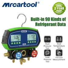 Refrigeration Digital Manifold Gauge Set HVAC Vacuum Pressure Tester Dual Valve