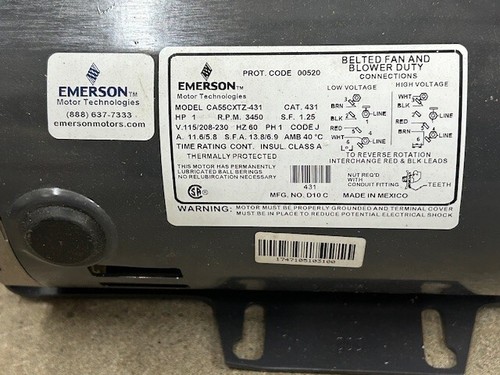 Emerson Belted Fan And Blower Motor CA55CXTZ-431 HP-1 RPM-3450 Volts-115/20-230 - Picture 11 of 16