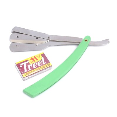 Green Straight Barber Edge Razor Folding Shaving Knife 11 Blades Razors BTS-700