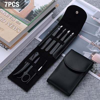 7 Piece Professional Stainless Steel Eyebrow Tweezers Set Hair Slant Tool Se#lk
