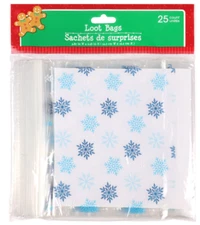 CHRISTMAS CELLO PARTY LOOT BAGS 25 Count TREAT BAGS with Zip Seal ~ Snowflakes