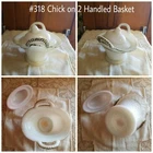 #318 Vintage Chick Hatching from Egg On 2 Handled Basket Milk Glass Dish