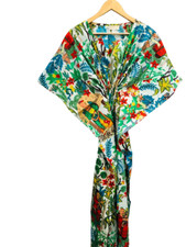 Indian Frida Printed 100% Cotton Long Hippie Maxi Women Nightwear Caftan Dress