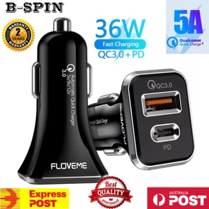 36W Fast Charging Car Charger PD 3.0 USB Type-C Cigarette Lighter Adapter Cables
