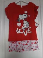 PEANUTS SNOOPY LOVE VALENTINE PAJAMA SET - SHORTY PJS - SIZE S 6/6X - NWT