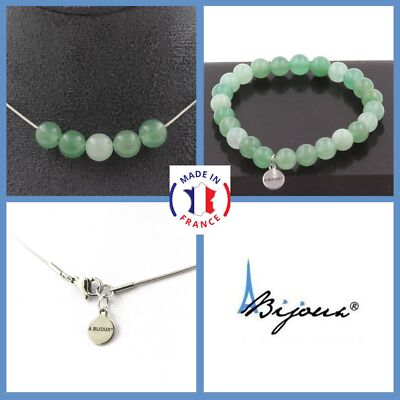 Parüre Schmuck Armband Halskette 5 Perlen Aventurine 8 Mm. Kette IN Größe Perso