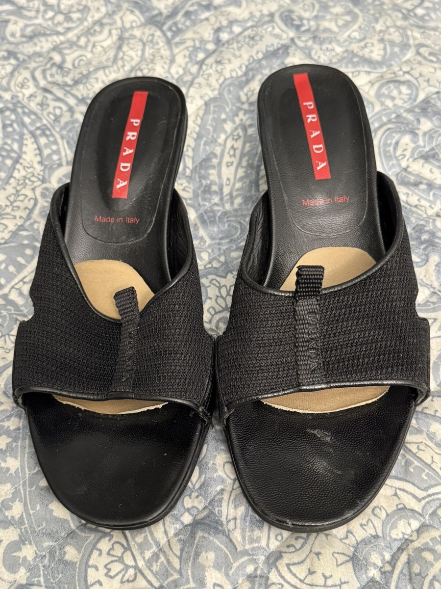 Prada Sport Leather Mules Black Round Toes Size 38 | eBay