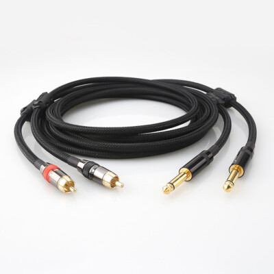 Pair 6.35mm 1/4'' Phono Mono Male to RCA Male HIFI Audio Cable Gold Plated Plug