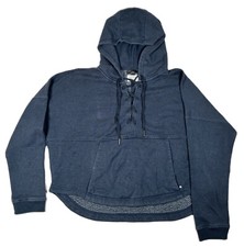 Prana Women's Cozy Illana Lace Up Pullover Hoodie Long Sleeves Heather Navy Sz L