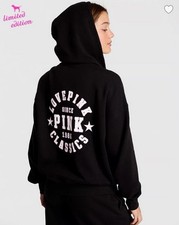 NEW Victoria's Secret PINK Ivy Fleece Full Zip Hoodie Limited Edition Black XS