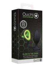 Shots Ouch Plug W/ Ring & Ball Strap - Glow In The Dark