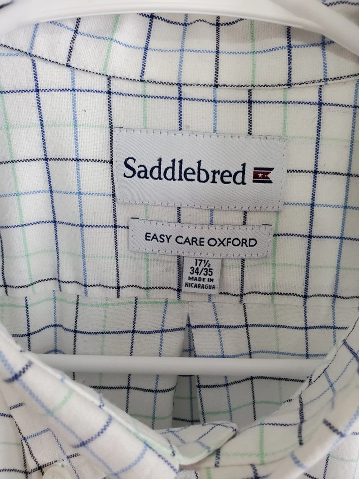 Мужская белая рубашка Saddlebred размер 17-1/2 34/35 легкий уход Oxford - Изображение 2 из 4