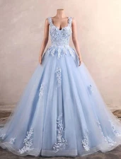 Blue Wedding Dresses Vintage Custom Color Corset Sweep Train Summer Bridal Gowns