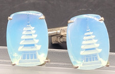 Japanese Cufflinks Opalescent Reverse Carved Pagoda