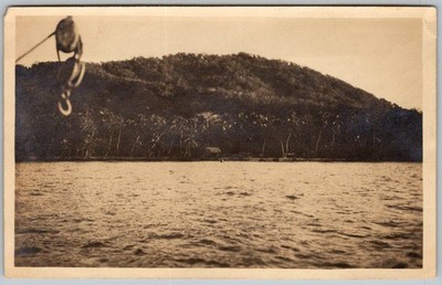 Vtg B&W Snapshot Tropical Island Coastline View From Boat Anchorage 1940s