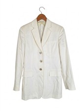 Max Mara White Linen Cotton 3-Button Blazer Jacket Made In Italy Womens Size 6