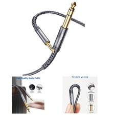 10FT Braided 3.5mm to 6.35mm Stereo Audio Cable for Hi-Fi Sound - Grey