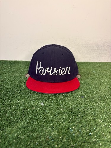 Maison kitsune hat cap fitted 7 5/8 blue red new era parisien script mens