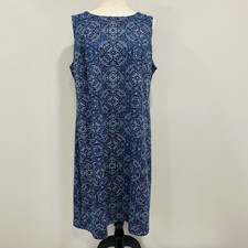 Talbots 1X Blue Sleeveless Sheath Knit Midi Dress Floral Paisley Summer Resort
