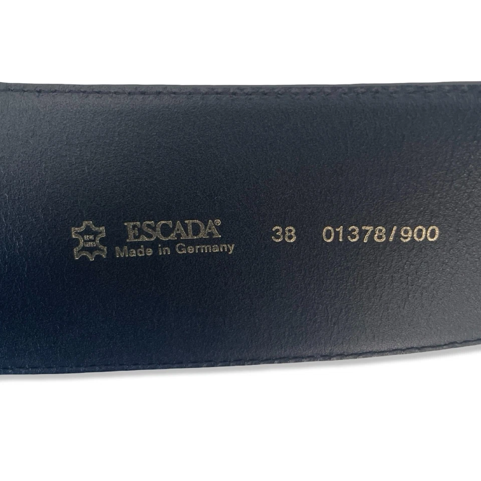Escada Vintage Black Leather Wide Belt Gold Triple Buckle Made in Germany 38 - Image 3 of 4
