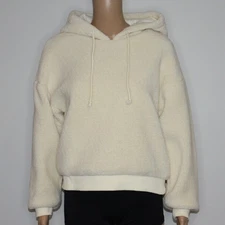 Elodie Women's Cream Color Sherpa Fleece Pullover Hoodie Sweater Top in size S