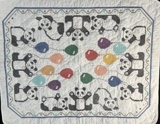 Hand Embroidered Baby Quilt Pandas and Balloons Pre-quilted