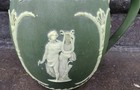  Antique Wedgwood Olive Green Jasperware Pitcher Classical Relief. Rare Color — photo 6