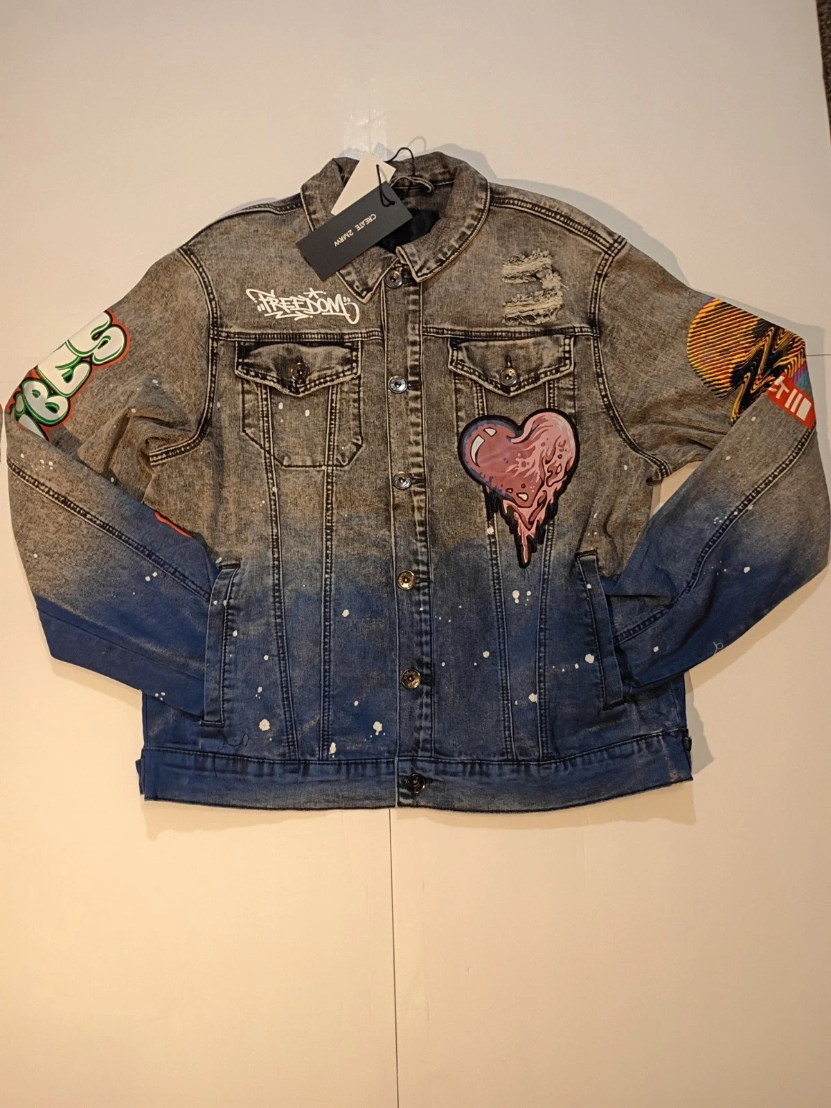 Create 2MRW Distressed Jean jacket. Ombre paint large