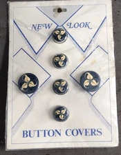 RARE Vintage "NEW LOOK" Enameled Button Covers + Earrings, NOS, Excellent