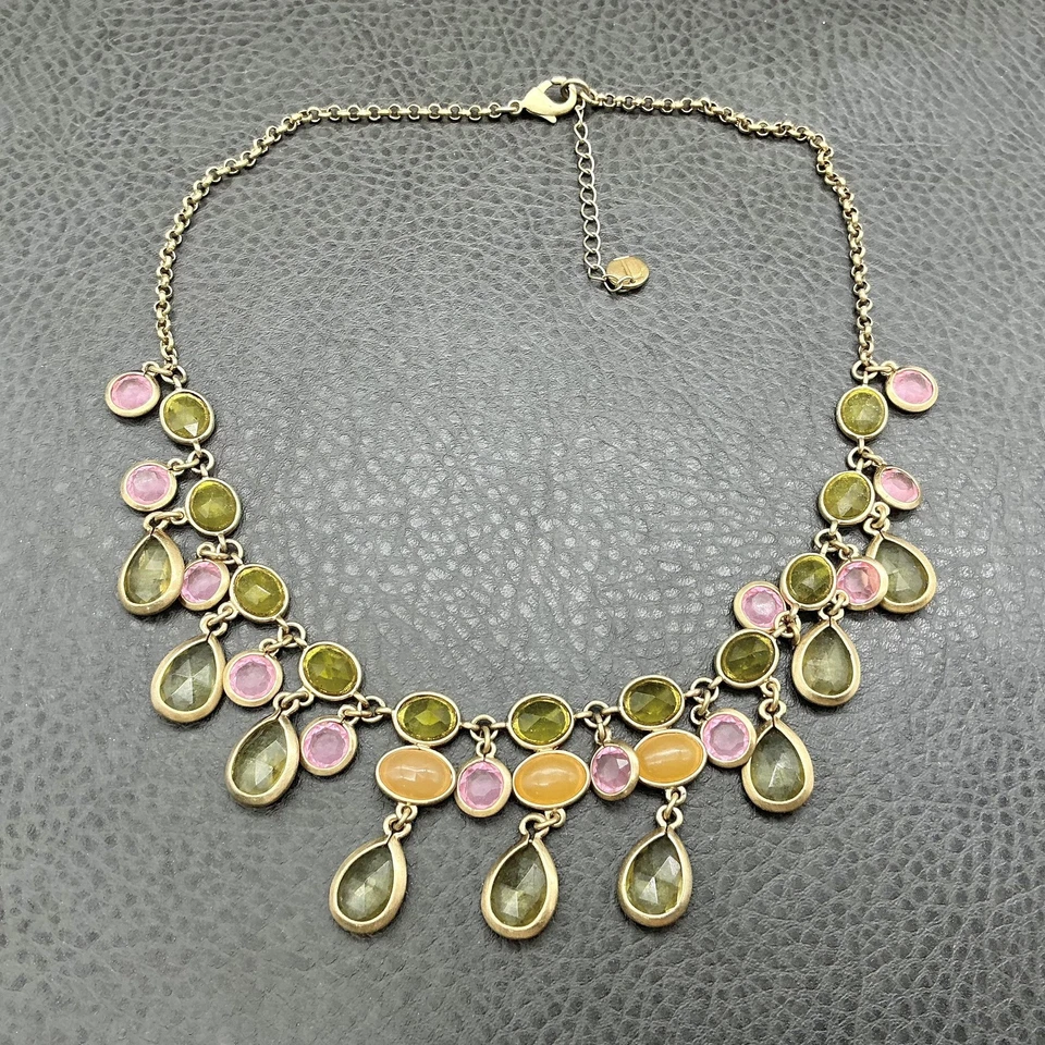 Colar Talbots Feminino Multicolorido Vidro Pedra Declaração Babador Tom Dourado 18" - Imagem 3 de 4