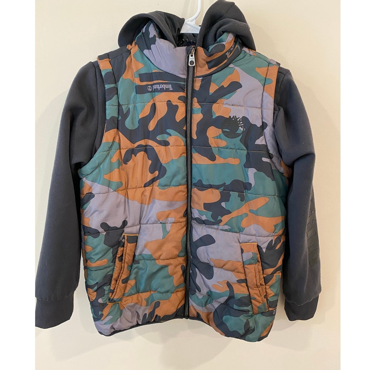 Timberland Youth Hybrid Camouflage Zip Up Hoodie Jacket Black