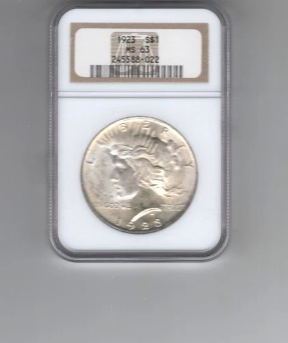 1923 NGC MS63 S$1 Philadelphia Mint Peace Silver Dollar Lustrous Strike
