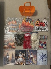 Fall  Christmas Holiday Decor Lot Signs Ribbons Craft Supplies Mixed Lot