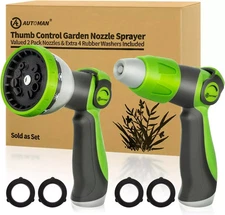 Garden Hose Nozzle - 2 Pack, Thumb Control Sprayer, Slip-Resistant Water Extra