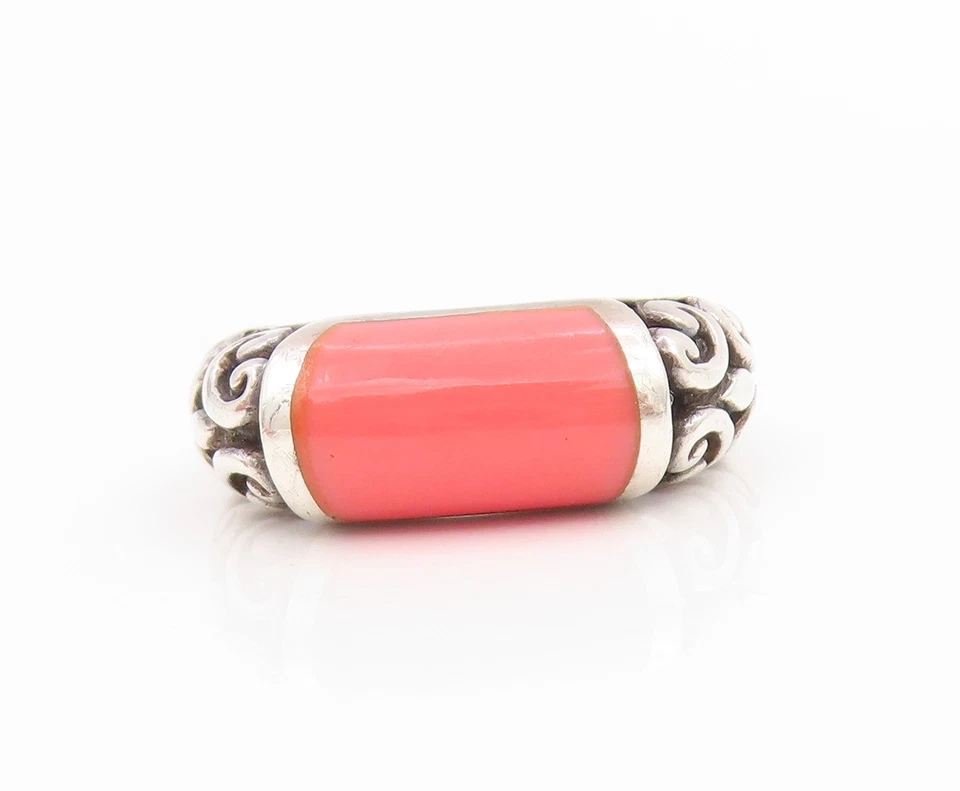Anillo Vintage Plata Esterlina 925 Coral Rosa Desplazamiento Cúpula Banda Talla 7 RG34036 Foto 2 de 4