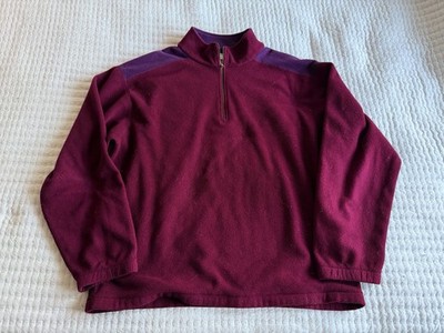 Vintage LL Bean Sweater Mens Large Purple Burgundy Fleece Quarter Zip 90s
