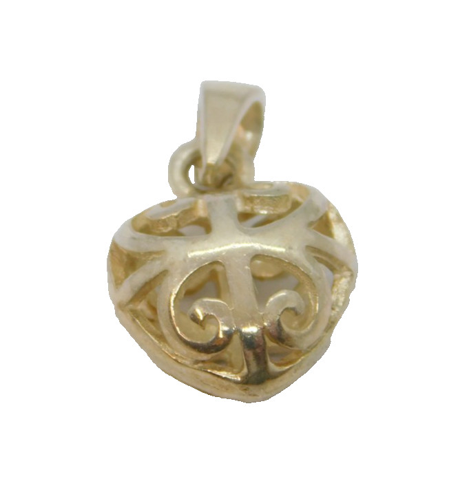Sterling Silver Patterned Cutwork Puff Heart Char… - image 1