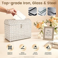 WEDDING CARD BOX WITH HEART LOCK, MONEY CARD BOX,CLEAR, SILVER BEAUTIFUL MODERN
