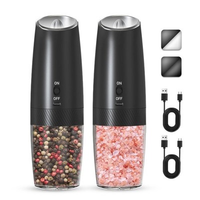Rechargeable Salt & Pepper Grinder Set Gravity Electric Adjustable Coarseness Le
