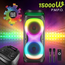 15000W Dual 12 Inch Portable Bluetooth Party Speaker LED Light Mic Rechargeable