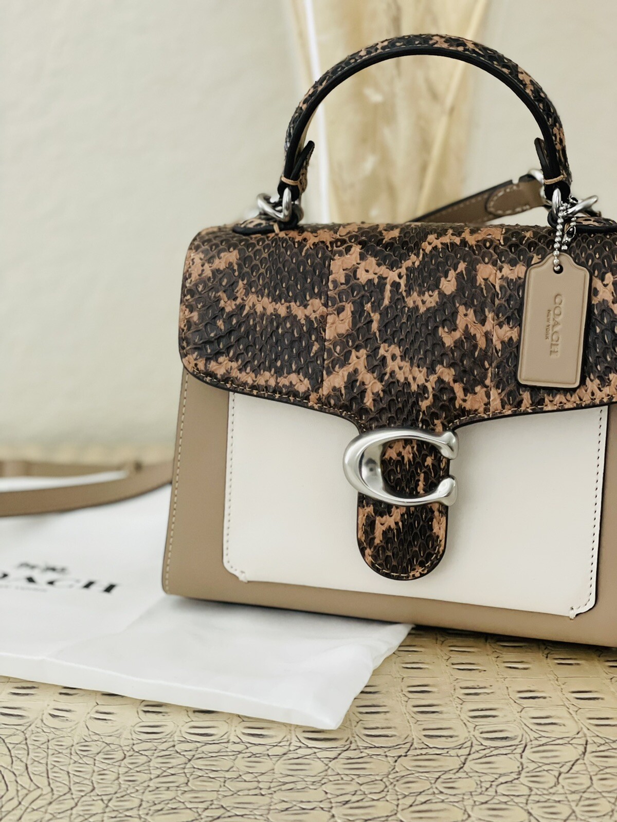 Coach Tabby Top Handle Women Handbag - Beige/white/ snakeskin Print  193971795584 | eBay