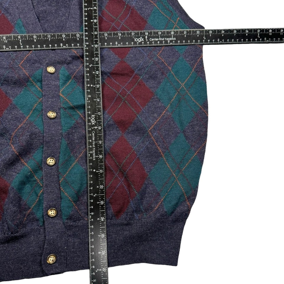 Sweater Vest Men's XL Wool Vintage Golf Argyle 90s Button Down Navy Red