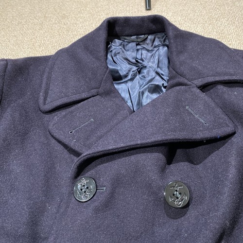 VINTAGE US Navy Pea Coat Mens 42 Medium* Blue 1960s Issued 100% Wool Overcoat - Picture 7 of 14