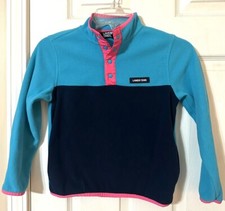 Lands End Colorblock Fleece Jacket Snap Pullover Blue Youth S 6-7 Navy Teal Pink