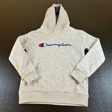 Champion Hoodie Sweatshirt Pullover Gray Logo Casual Activewear Youth Small