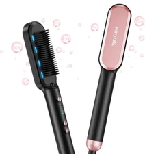 Hair Straightener Brush, Ionic Hair Straightening Brush with 6 Temp, Rose Gold