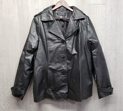 Dialogue Jacket Womens XL 100% Embossed Leather Jacket Black Lined Vented Button