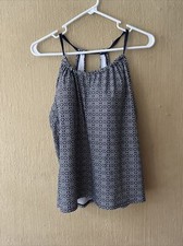 Merona Womens navy blue White High Neck Tankini Swim Top Halter Sz XL Open Back